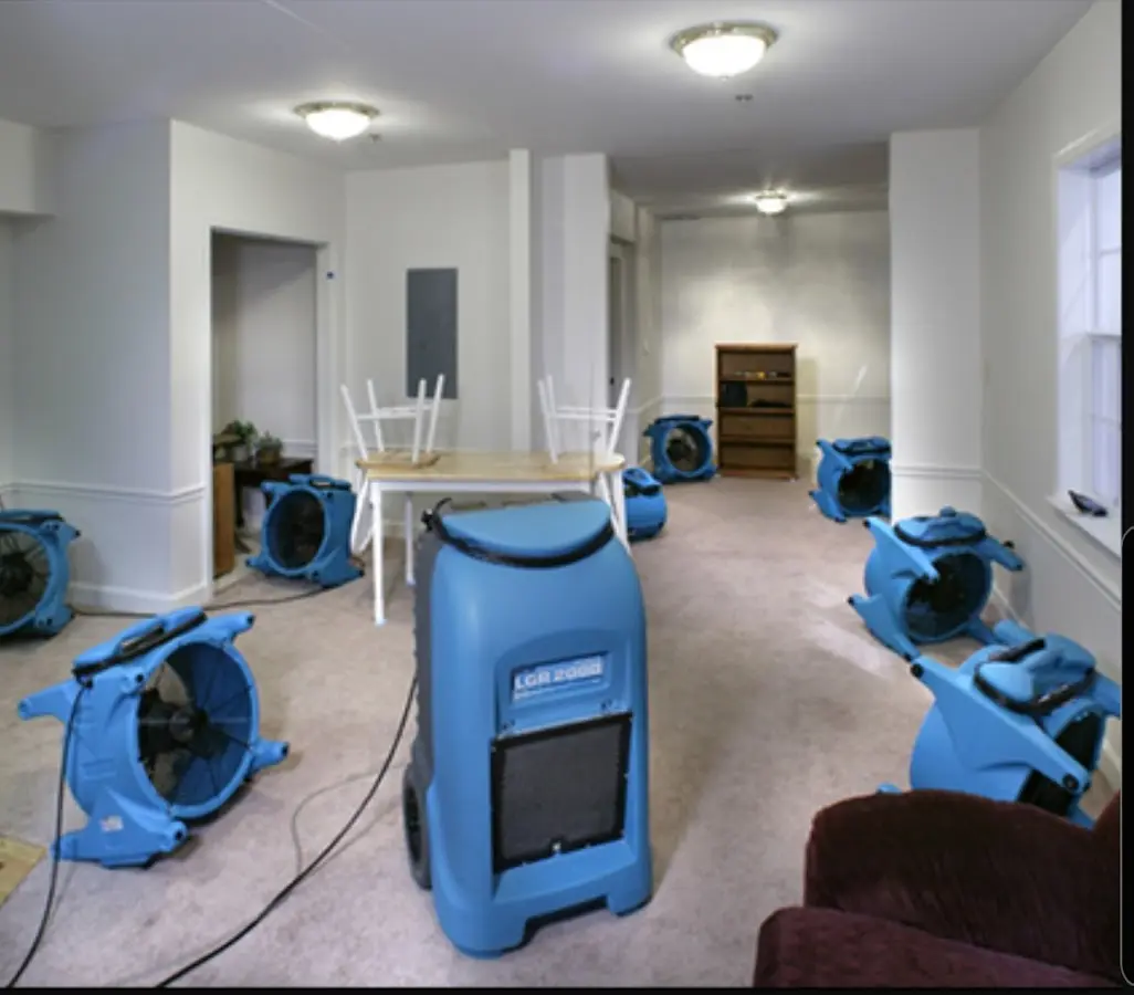 Air movers and dehumidifier setup for Water Damage Restoration in Roanoke